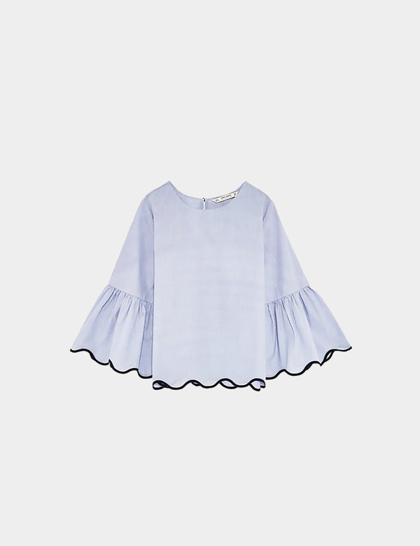 Zara Striped Top With Scalloped Hem