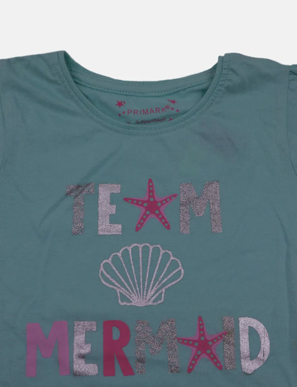 Primark Girl T-Shirt - Team Mermoid - Light Sea Green