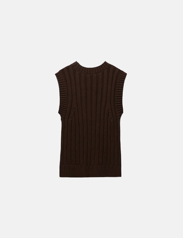 Zara Ribbet Knit Waistcoat - Brown