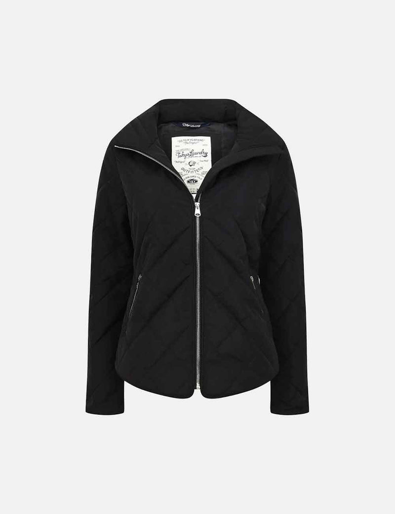 Tokyo Laundry Braintree Funnel Neck Diamod Quilted Puffer Jacket - Black