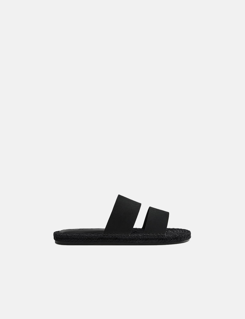Zara Jute Leather Slides - Black