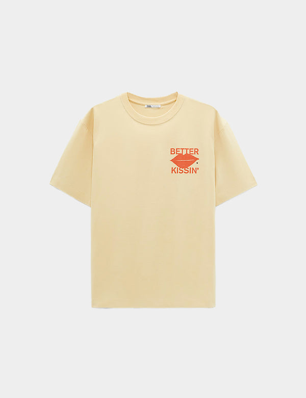Zara Contrast T Print T-Shirt - Camel